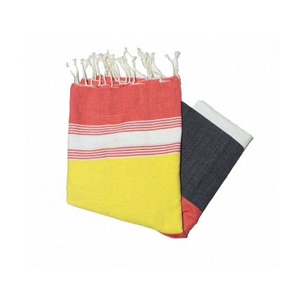 Flaches Tozeur-Handtuch in Rot, Gelb, Schwarz und Weiß