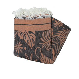 fouta jacquard palm laranja e preto