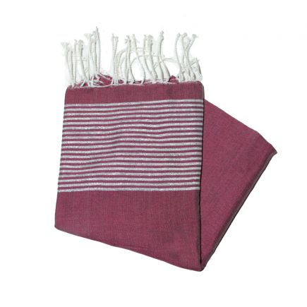 Flat burgundy silver lurex beach towel