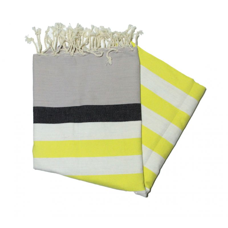 Fouta plana kerouan gris negro blanco y canario