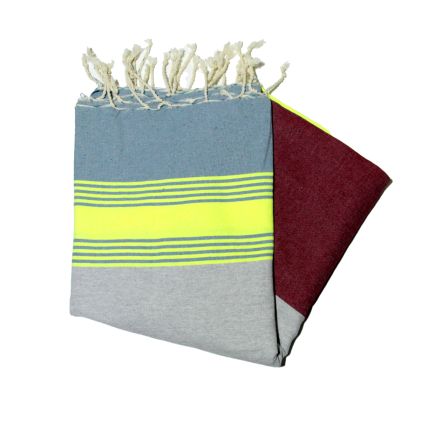 Fouta plana Tozeur Azurin amarillo gris y burdeos