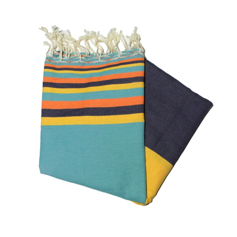 Flat fouta sousse turquoise, saffron, navy, orange