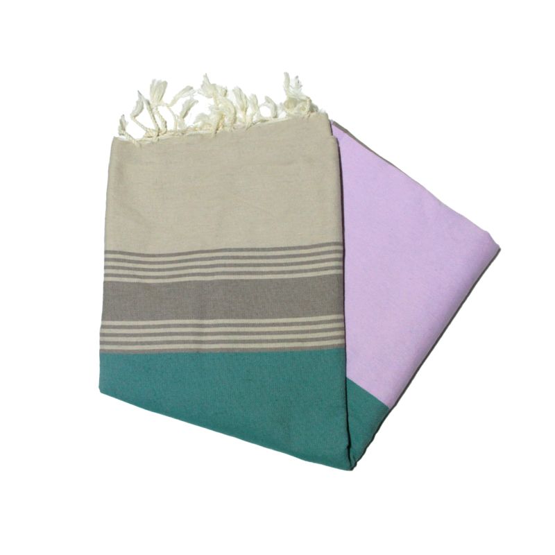 Fouta piatto Tozeur beige grigio turchese e lilla