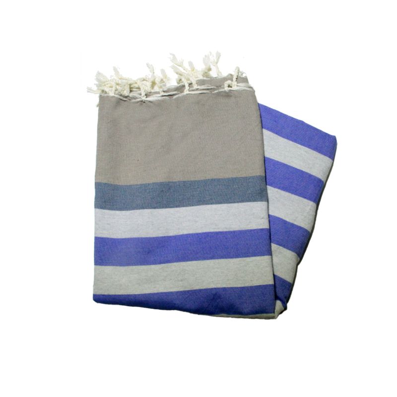 Fouta plana Kerouan topo, azul pato, gris claro y azul griego