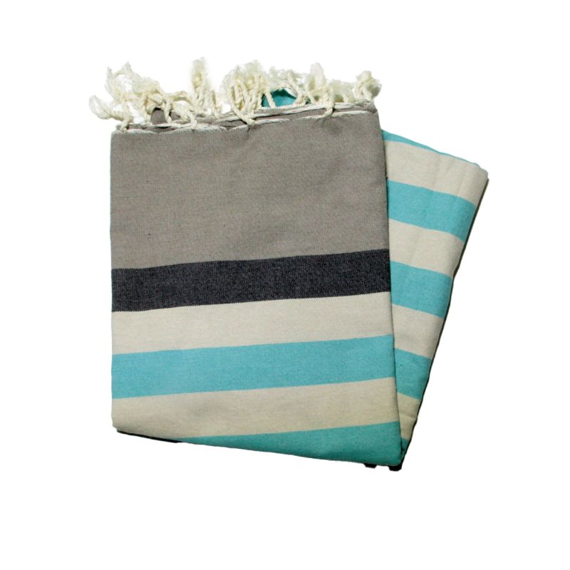 Fouta piatto Kerouan tortora, sabbia blu scuro e turchese