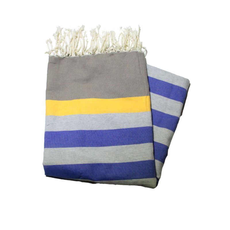 Fouta piatto Kerouan tortora, giallo, grigio e blu greco