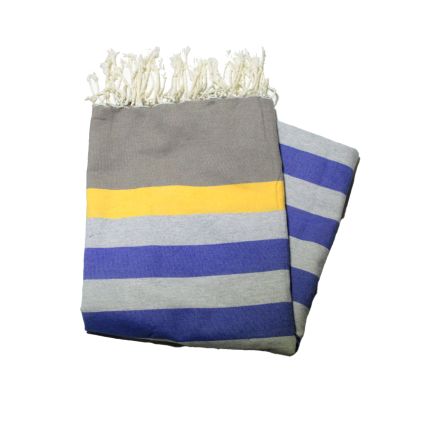 Kerouan flat fouta taupe, yellow, gray & Greek blue the colorful ones
