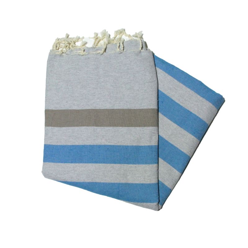 Fouta plana Kerouan gris habana y azul hielo