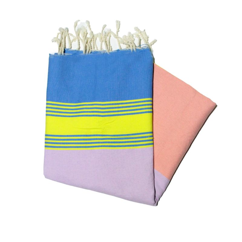 Flat Fouta Tozeur azul, amarelo, rosa e salmão