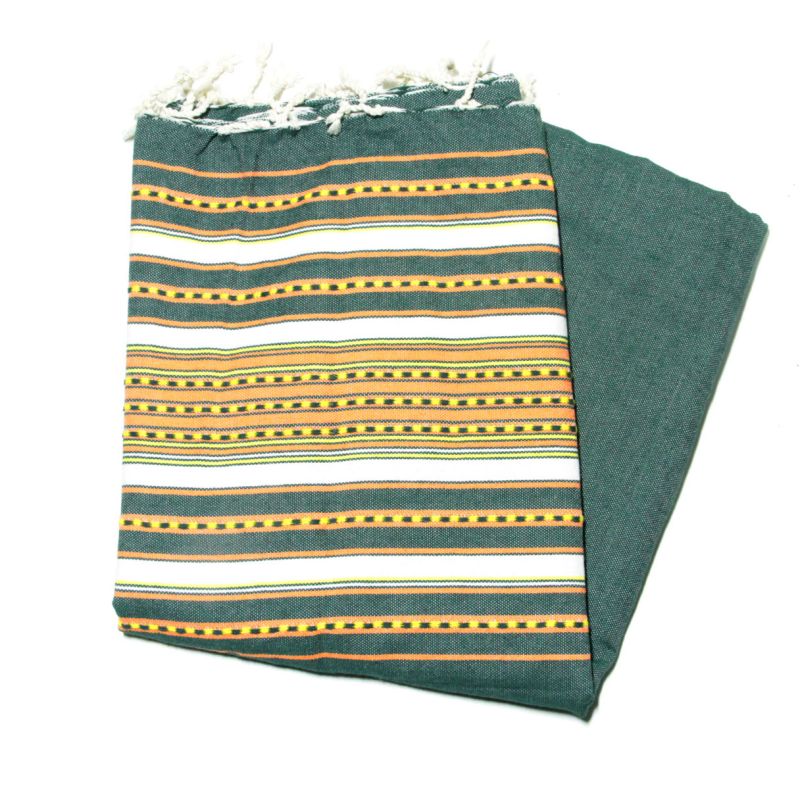 Fouta berbère vert pinede, orange & blanc