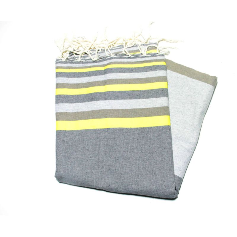 Fouta flat sousse cinza médio, cinza claro, bege e amarelo