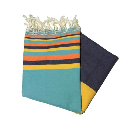 Fouta plana sousse turquesa, azafrán, marino, naranja