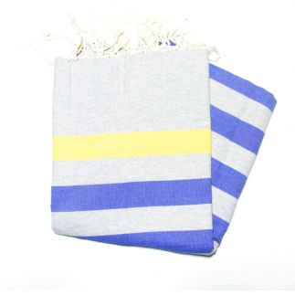 Kerouan fouta plana cinza claro, açafrão e azul grego
