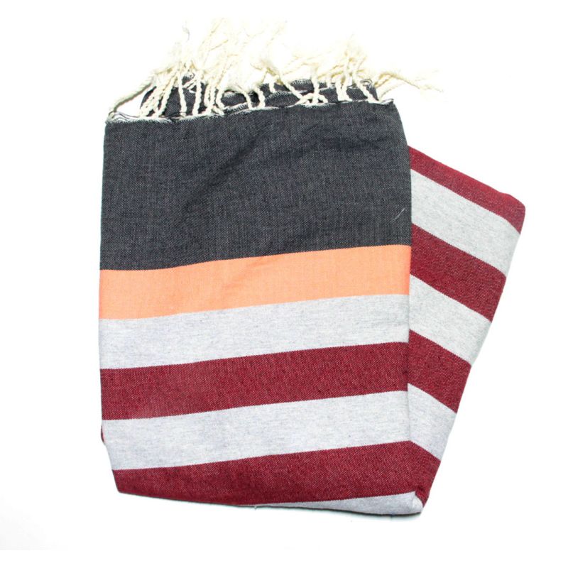 Fouta plana Kerouan antracita, naranja, gris claro y burdeos