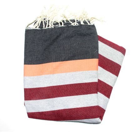 Fouta plate kerouan anthracite, orange, gris clair & bordeaux