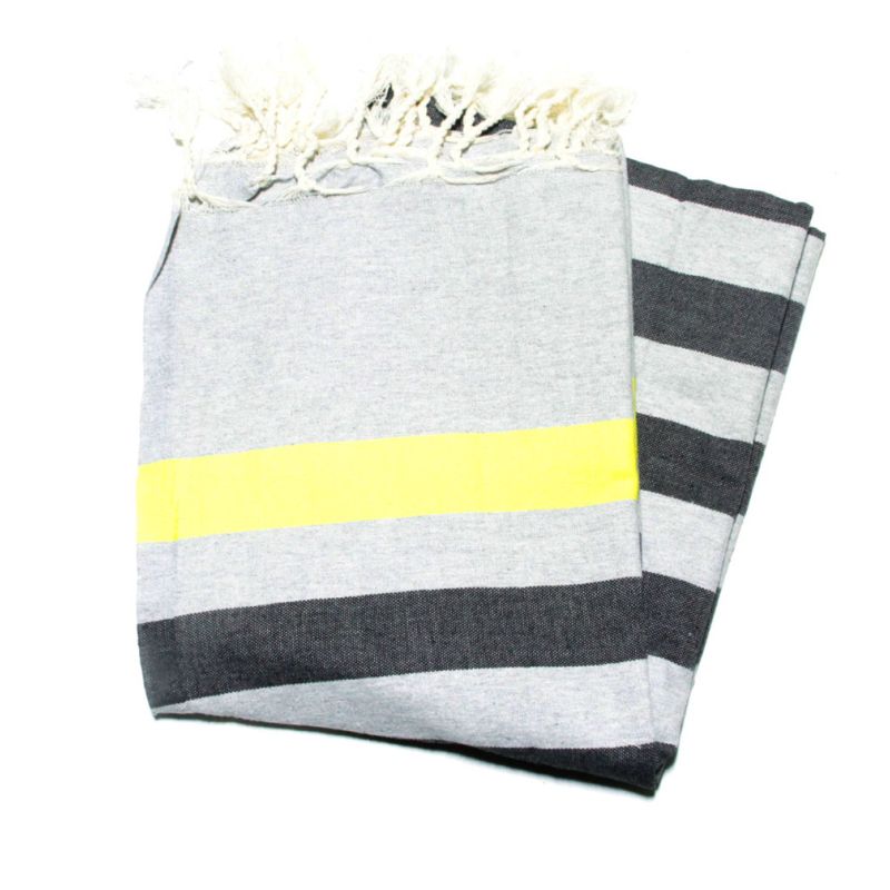 Fouta plana Kerouan gris claro, amarillo fluorescente y antracita