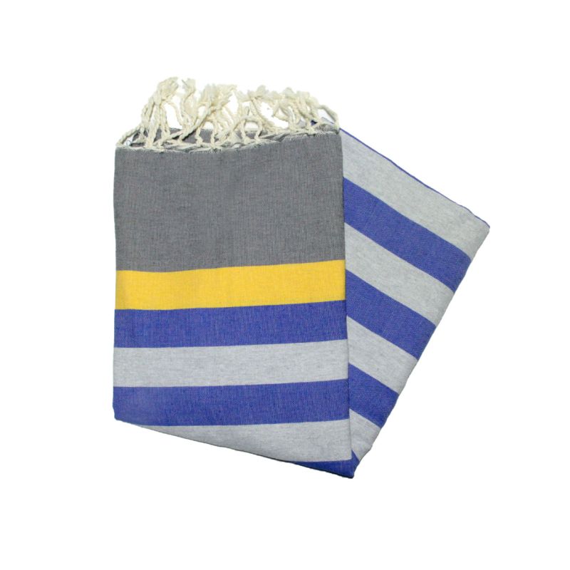 Fouta plate kerouan gris moyen, jaune, gris & bleu grec