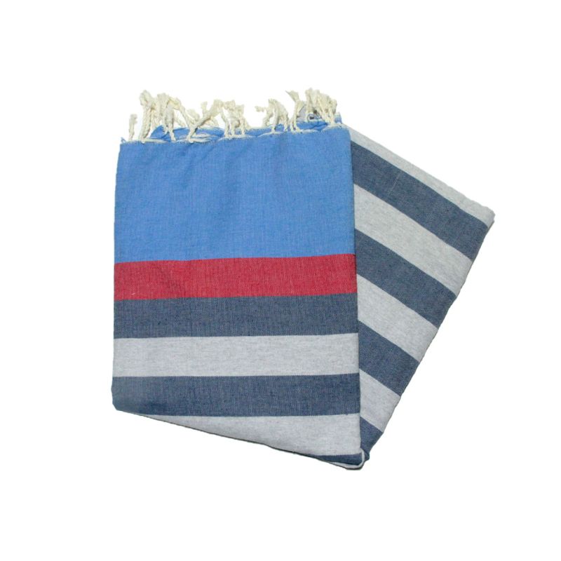 Kerouan flat fouta in blue, red, duck blue & light grey