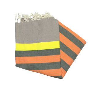 Fouta plana Kerouan en gris topo, amarillo, caqui y naranja
