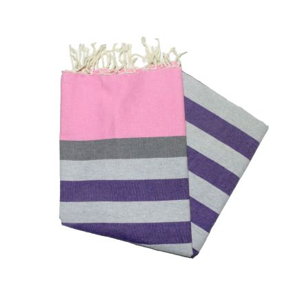 Kerouan flat fouta in Malabar pink, medium gray, light gray & lavender