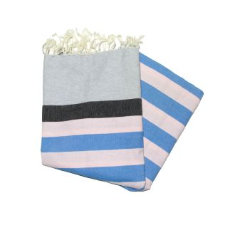 fouta plana Kerouan cinza claro, antracite, rosa claro e azul