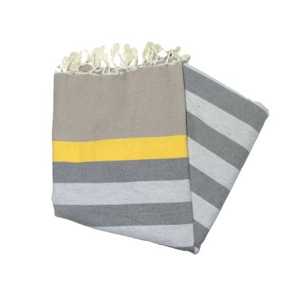 Fouta plate kerouan taupe, jaune, gris moyen & gris clair