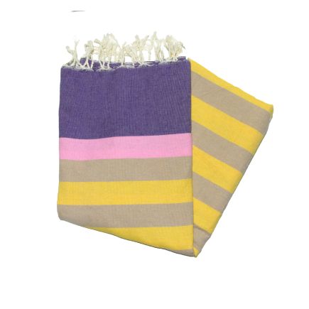 Fouta plana Kerouan em lavanda, rosa, cinza e açafrão