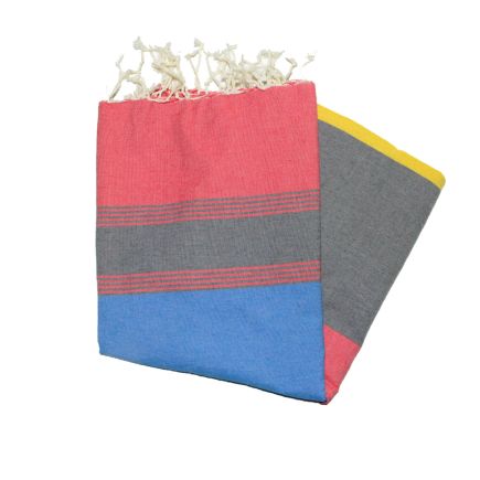 Fouta plana de Tozeur en azul, gris y rojo