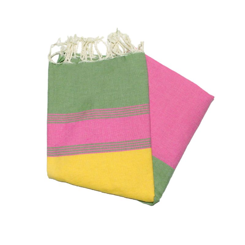 Fouta plate Tozeur safran, fuschia & vert