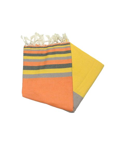 Fouta plate sousse orange, anthracite, safran & gris