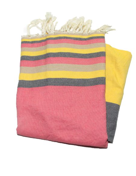 Fouta flach Sousse Fuchsie schwarz braun & weiß