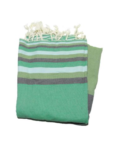 Fouta plana Sousse gris claro, verde brasileño, azafrán y verde agua