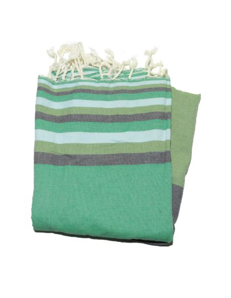 Fouta plana Sousse gris claro, verde brasileño, azafrán y verde agua