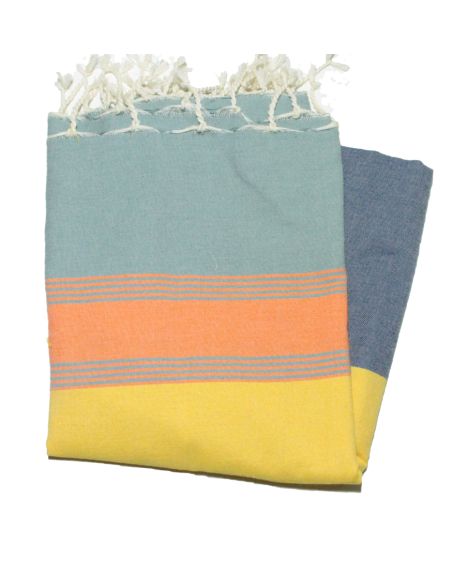 Flache Fouta Tozeur in Blau, Weiß, Rot, Marineblau und Blau