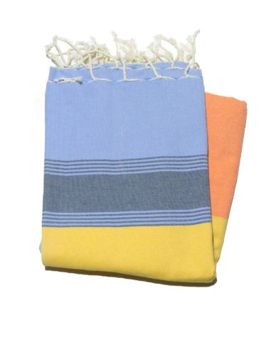 Fouta plana Tozeur azafrán, rosa y marino
