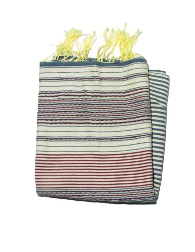 Fouta bereber en azul cielo, azul griego y amarillo