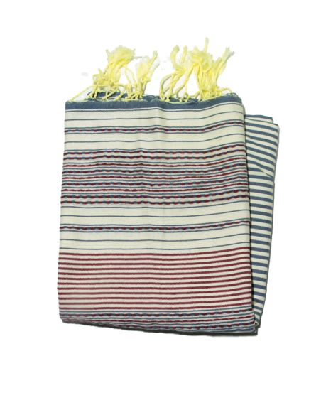 Berber-Fouta in Himmelblau, Griechischblau und Gelb