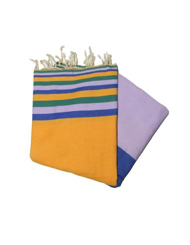 Fouta piatta color zafferano, verde, rosa e blu greco