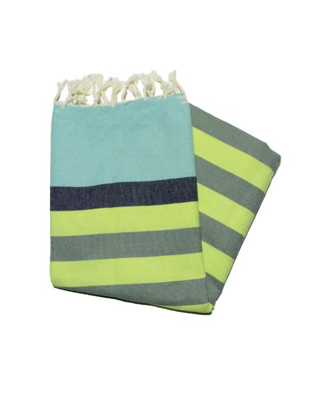 Fouta piatta Kerouan nei colori tortora, blu marino, sabbia e turchese