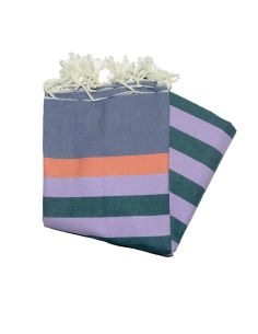Flat Kerouan fouta in Malabar pink, medium grey, light grey and lavender