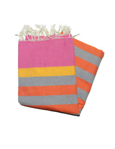 Flat Kerouan fouta in lavender, pink, taupe and saffron | Fouta du Sud