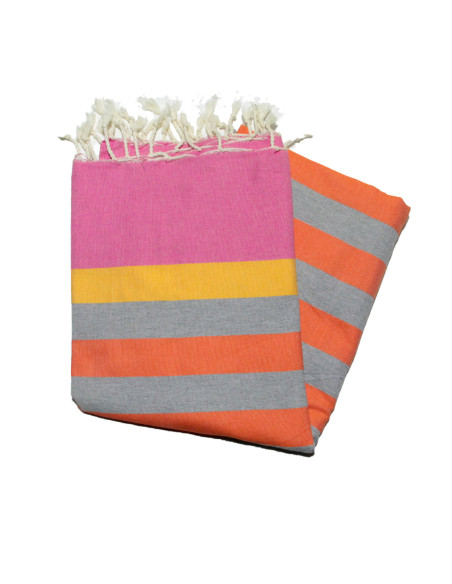 Fouta plana de Kerouan en lavanda, rosa, gris topo y azafrán | Fouta del Sur