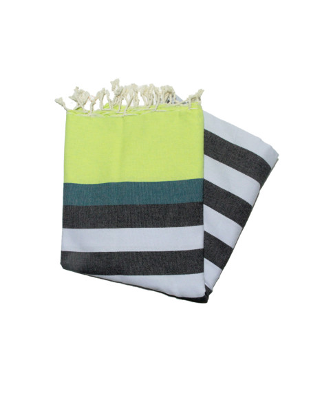 Flat Kerouan fouta in blue, red, duck-egg blue and light grey
