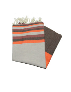 Flat Fouta from Sousse in orange, sky blue, saffron and taupe