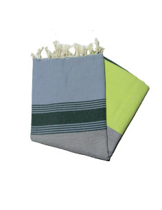 Fouta plana de Tozeur, azul marino, amarillo cielo y verde