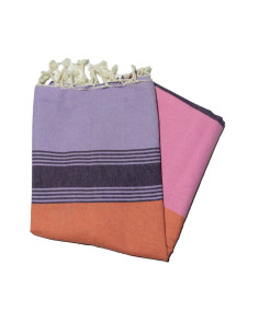 Fouta plana de Tozeur en azul océano, gris claro y lavanda