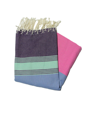 Flat Tozeur fouta in Greek blue, orchid and orange