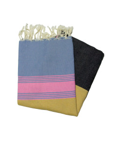 Fouta plana de Tozeur azul, branco, vermelho, azul-marinho e azul