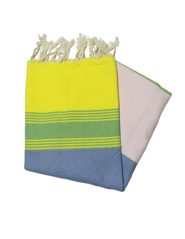 Fouta plate Tozeur safran, rose & marine